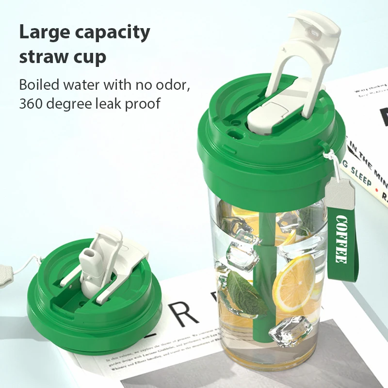 580ml Sports Plastic Water Cup Portable Transparent Straw Cup Summer Coffee Cup Children Girl Drinkware