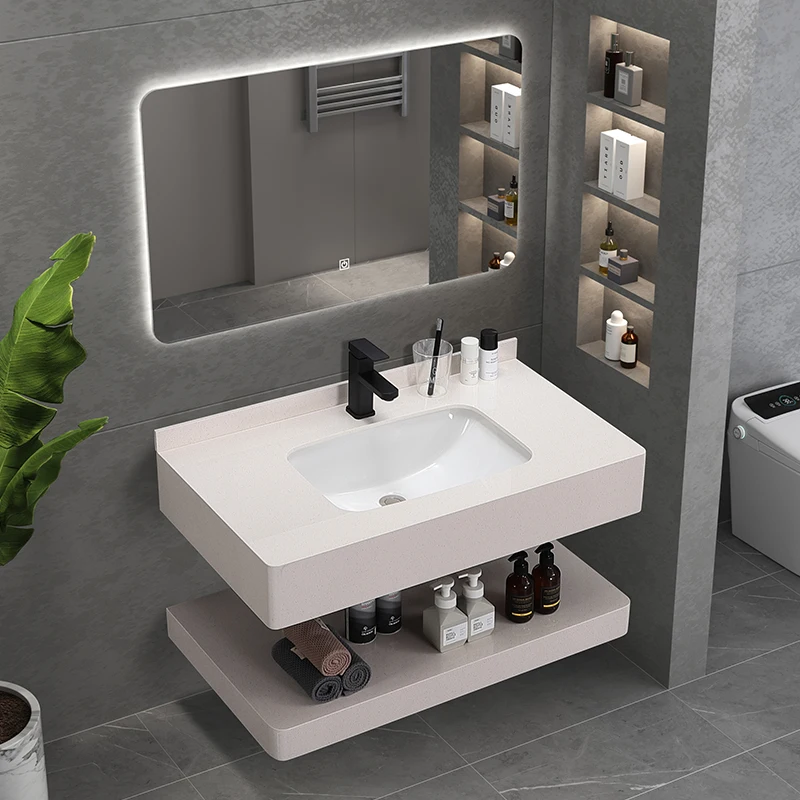 

Rounded rock slab wash basin whole body wash table hotel bathroom cabinet combination ceramic under the counter wash cabinet