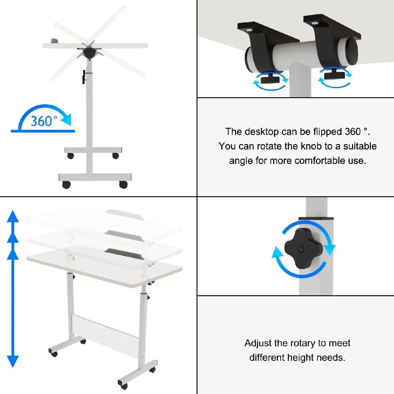 Rolling Desk Adjustable Height,Rolling Computer Cart,Portable Laptop Desk,Small Adjustable Home Office Desk,Rolling Laptop Desk image 4
