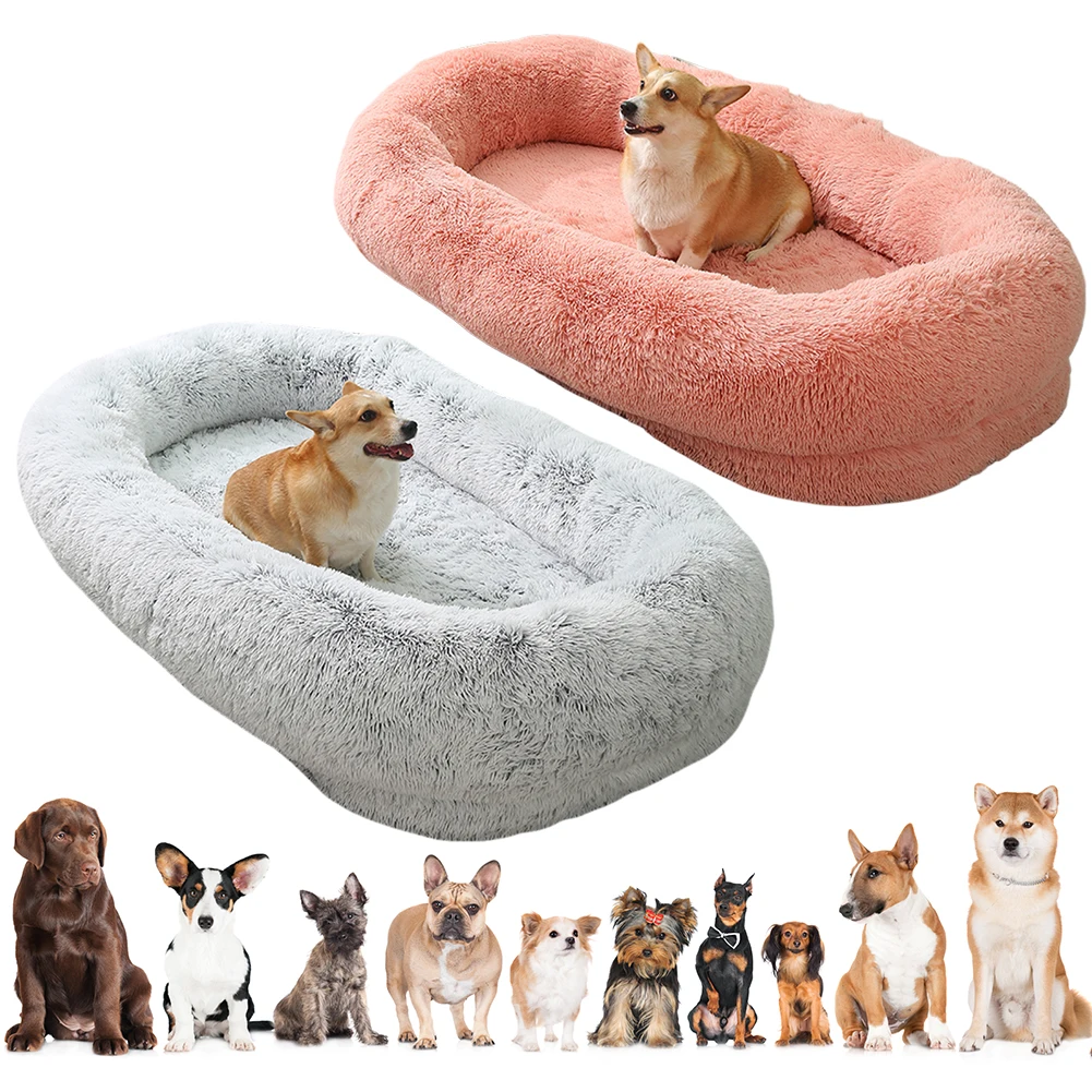 Human Size Giant Dog Bed Adult Nap Bed Kennel Dog Bed Sofa Basket Long Plush Large Pet Bed for People Adults