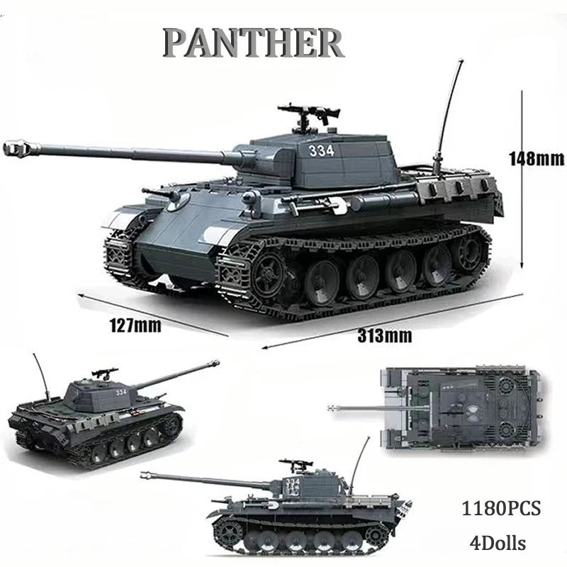 

Army 1180PCS Military Model Panther Medium Tank Building Blocks Soliders Diy Bricks Toys For Boys Kids Gifts model ornament
