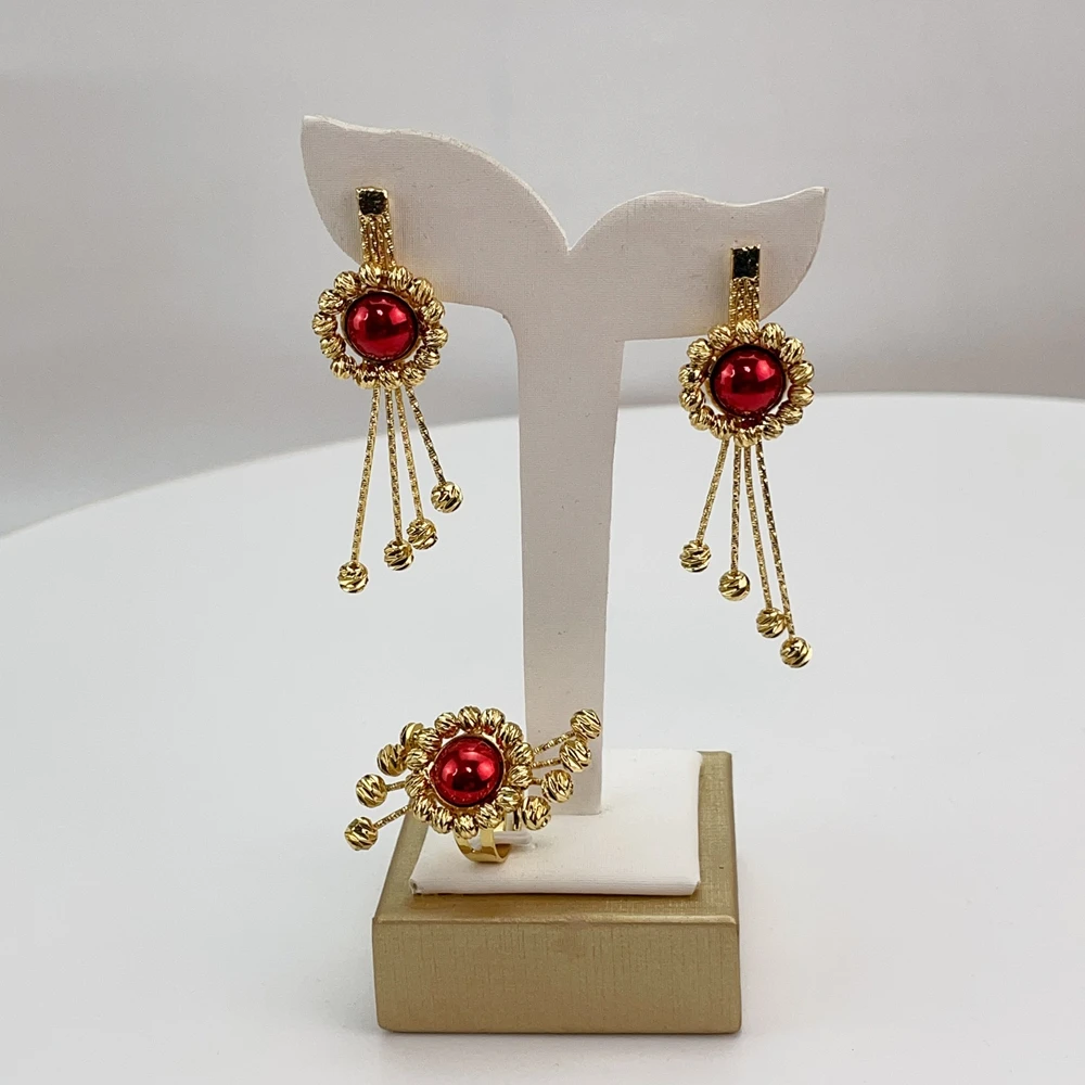 EMMA موضة دبي مطلية بالذهب الخرز القلائد أقراط خواتم مجموعات المجوهرات الجميلة للنساء هدايا مجوهرات حفلات الزفاف FHK21396