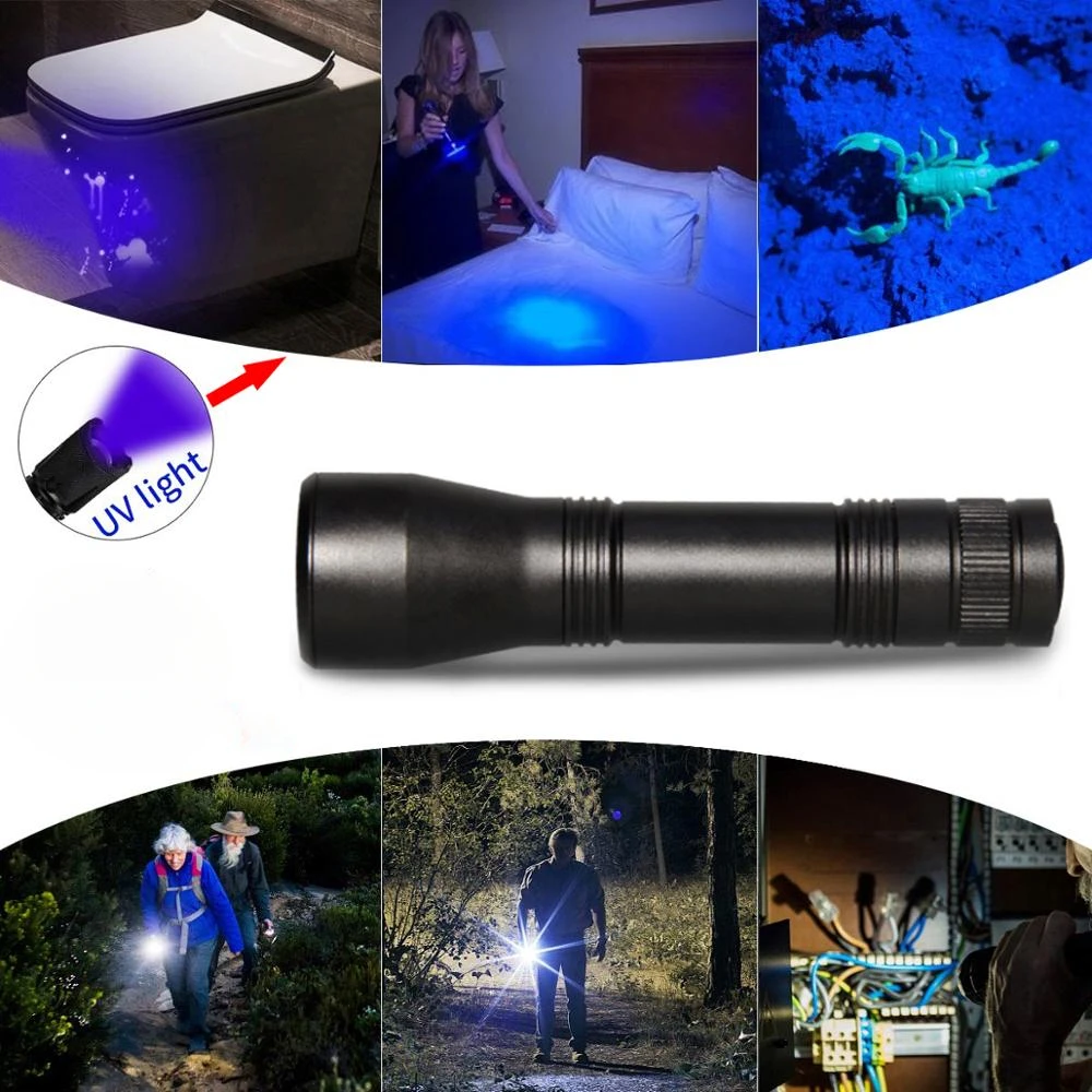 UV Flashlight Zoomable Function Torch Pet Urine Stains Detector Scorpion Mini UV Light  use 18650 Battery UV Lamp