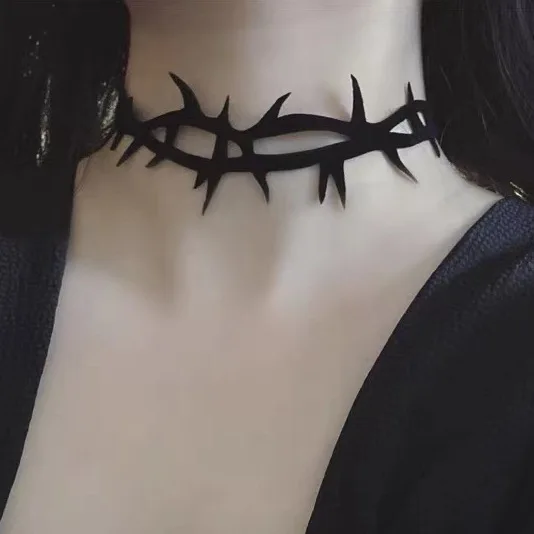 New Black Goth Lace Velvet Thorn Necklace For Women Girls Trendy Gothic Punk Choker Necklace Party Chokers Necklaces Emo Jewelry