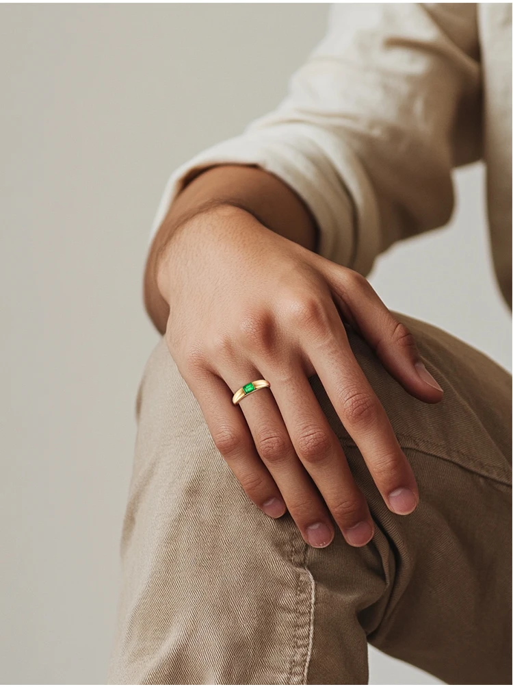 JEWELLWANG Muzo Color Gender-Neutral Lab-Grown Emerald Ring18K Gelbgold Echter Edelstein Einzigartiger Herren-Verlobungsring für Ihn – Detail 13