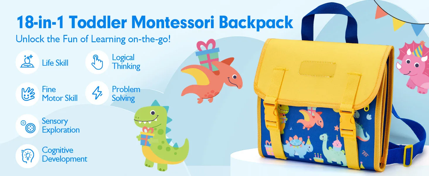 Kleinkind Beschäftigt Board Montessori Spielzeug Lernen Pädagogische Aktivitäten Reise Spielzeug Dinosaurier Dress up Sensorische Leben Fähigkeiten Rucksack – Detail 1