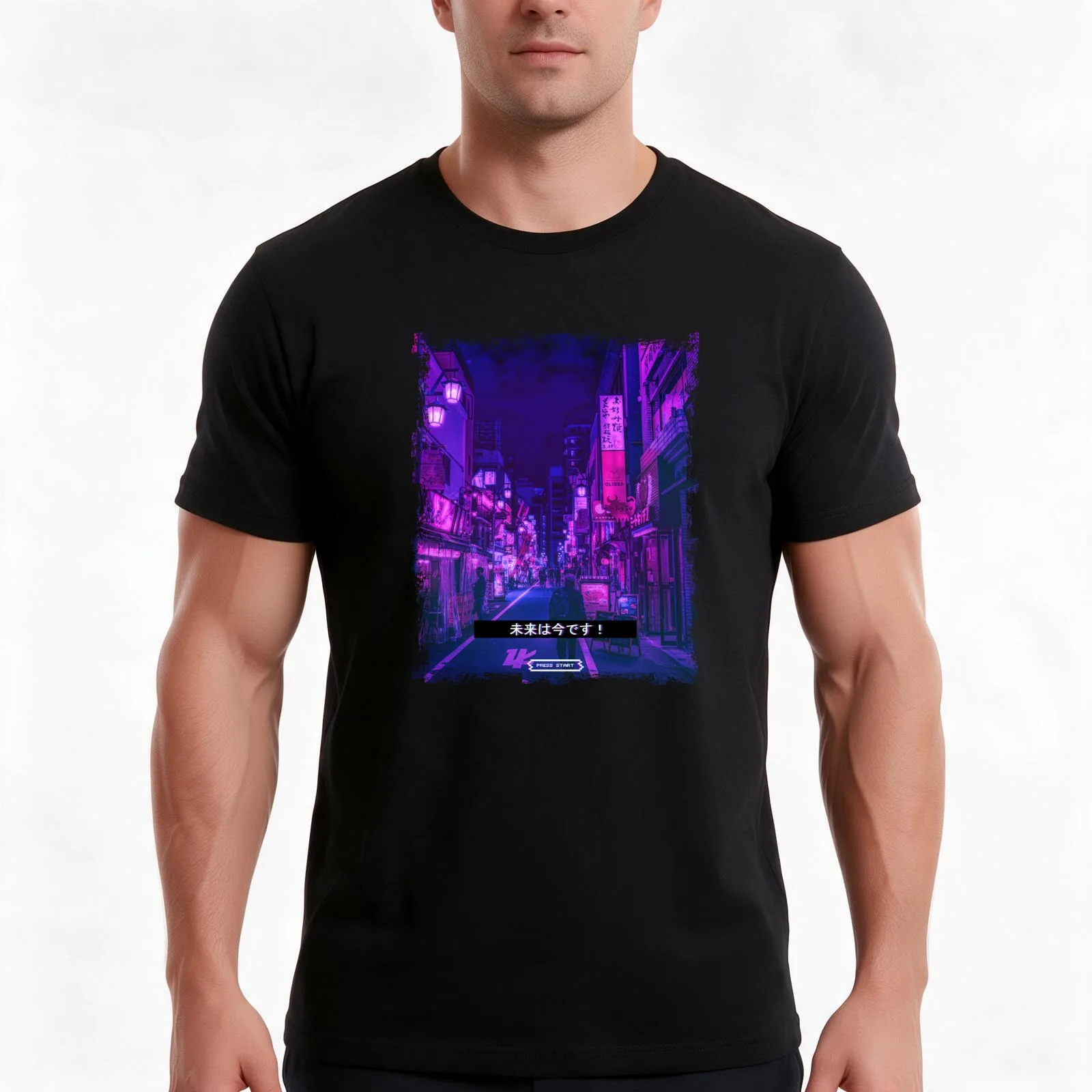 Retrowave Tokyo Glitch Vintage Kanji 80s 90s T-Shirt, Summer Casual Cotton Tee, Oversized Streetwear Tops, Vintage Graphic Print
