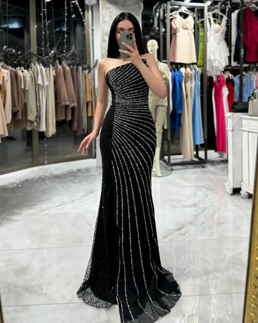 Customized Sparkle Exquisite Pleat Beading Sequined Mermaid Strapless Long Dresses Bespoke Occasion Dresses Sizes Available Sexy