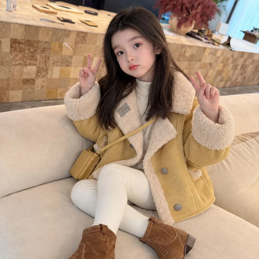 Girls' Coat 2026 Autumn and Winter New Children's Clothing Korean Style Girl Baby Warm Foreign Gas Fur Integrated Coat with Bag