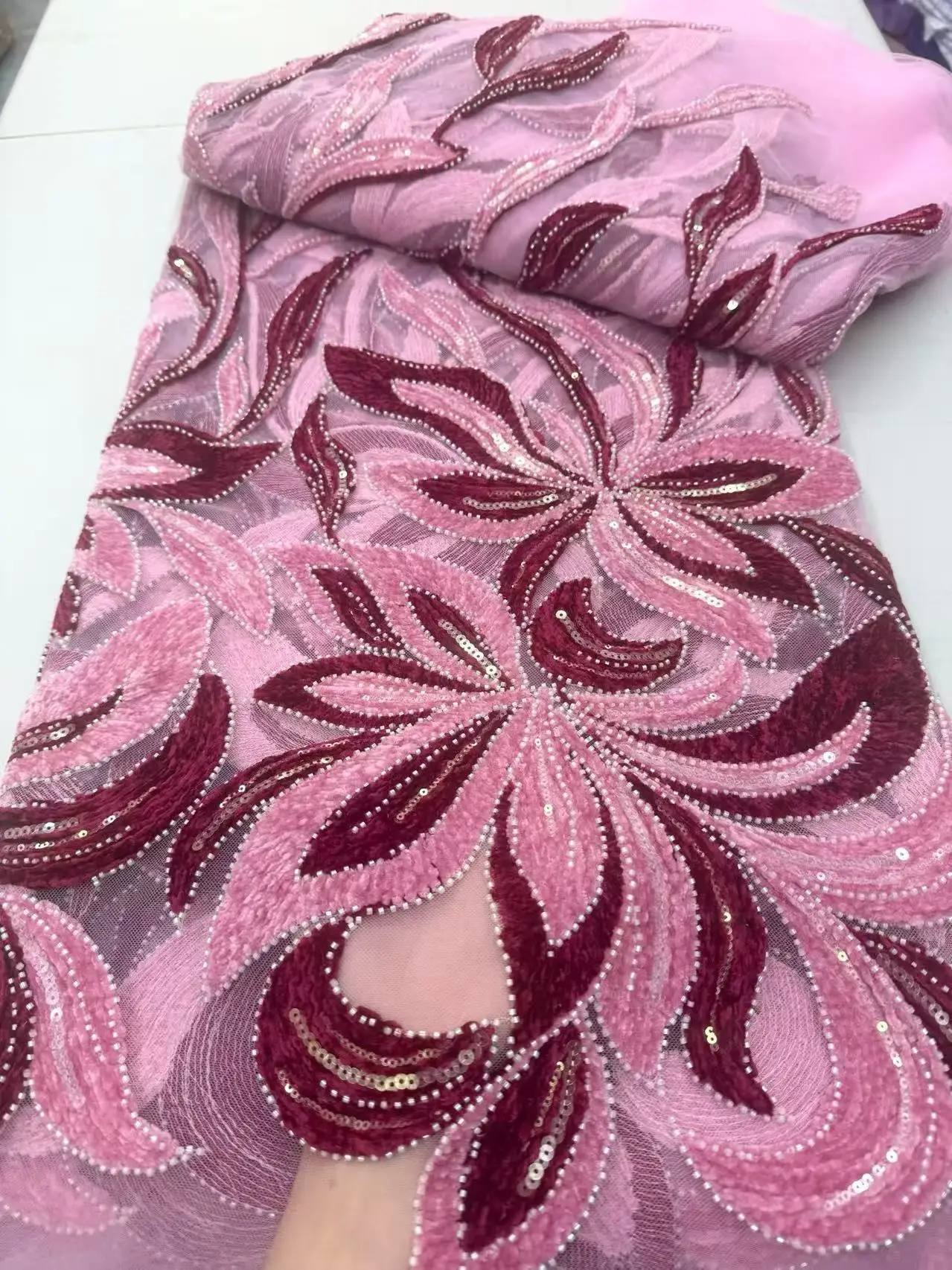 African Beaded Groom Lace Fabric 2026 High Quality French Mesh Lace Fabric Sequins Nigerian Lace Fabrics For Wedding Dress Sew