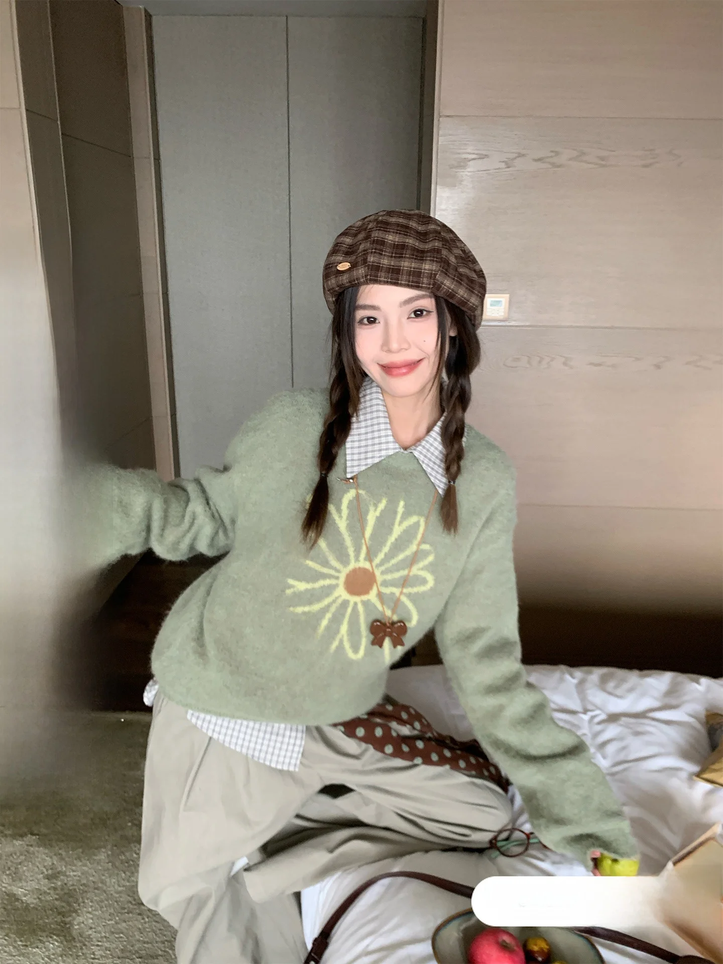 

Loose Casual round Ne Daisy Sweater Women's Winter New Sle Korean System Matched Upper Body Coat Song Zhengen een