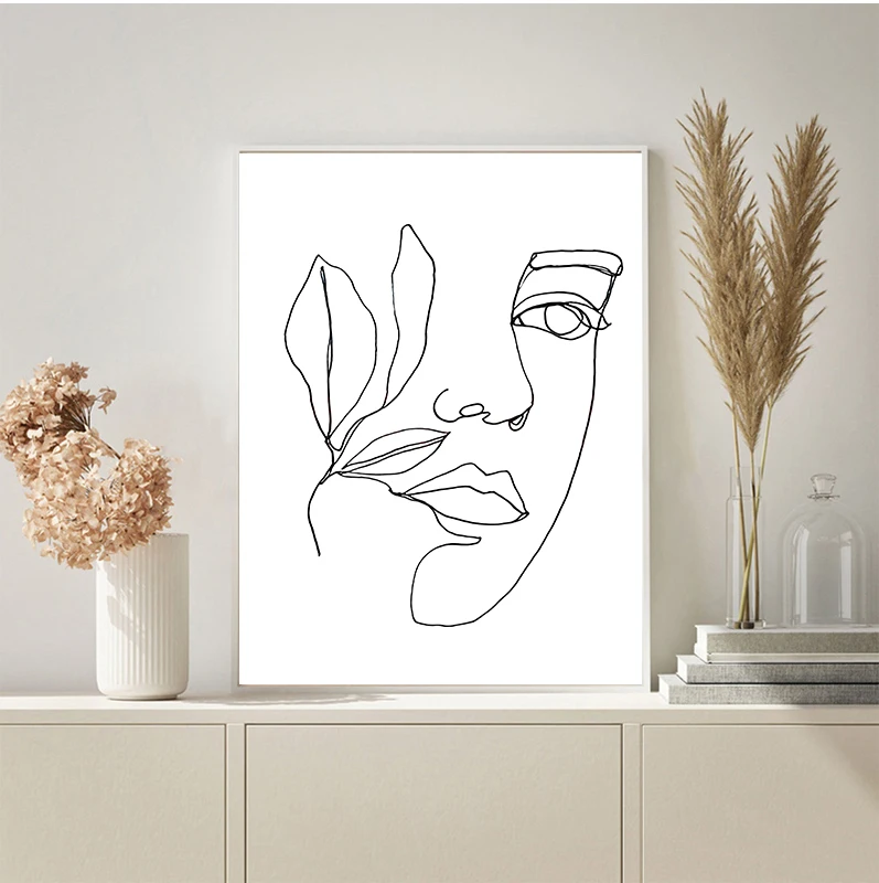 Abstract Line Face Woman Minimalist Wall Art Canvas Painting Nordic Posters And Prints Wall Pictures For Living Room Home Decor
