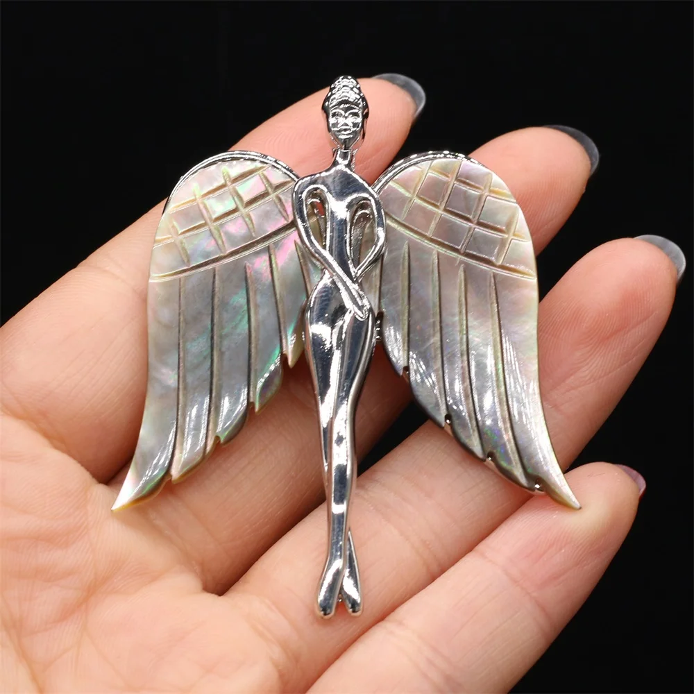 Natural Abalone Shell Lady Brooches Angel Shape Metal Alloy Pins for Women DIY Necklace Dress Coat Accessories Jewelry Gifts