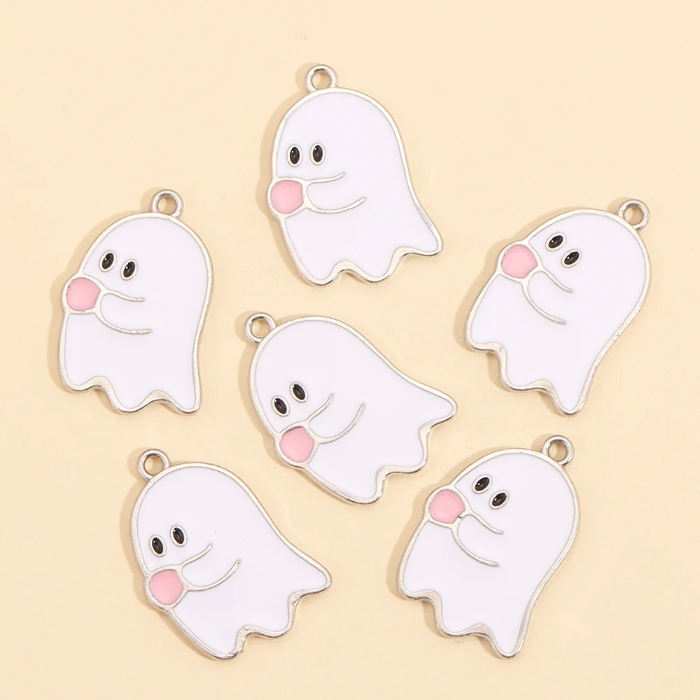 10 Stück süße schwarze und weiße Geister-Anhänger Halloween-Party-Dekorationen für Halskette Ohrringe DIY Schmuckherstellung Legierung Charms – Detail 12