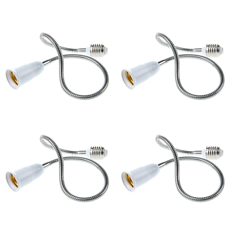 4X E27 To E27 Light Lamp Bulb Flexible Extension Adaptor Converter (White,60Cm)