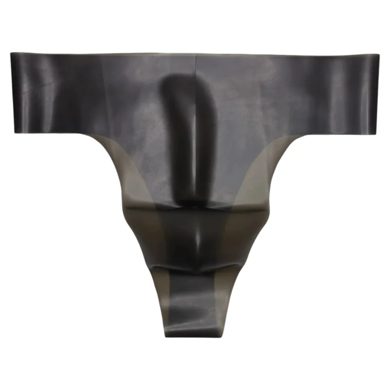 Men Seamless Thong T-Back Latex Rubber Concave-Convex Pouch Underwear Jockstrap See Through Lingerie Elastic High Fork Briefs