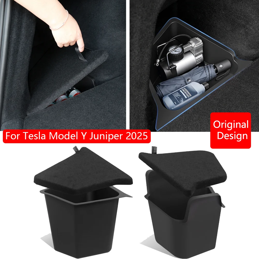 For Tesla Model Y Juniper 2025 Rear Trunk Organizer Side Storage Box Boot Organizer TPE Mat Anti-dirty Car Travel Accessories