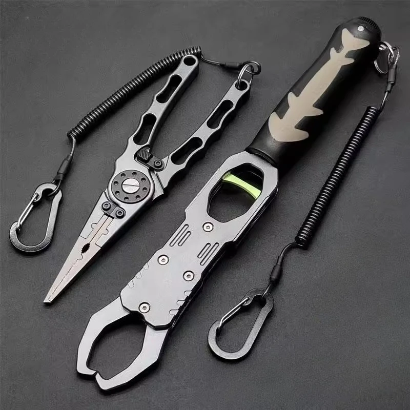 

Щипцы для ловли приманок со встроенной шкалой, многофункциональные инструменты из алюминиевого сплава, резаки для плетеной лески, портативный захват для рыбы с полиэтиленовыми ножницами