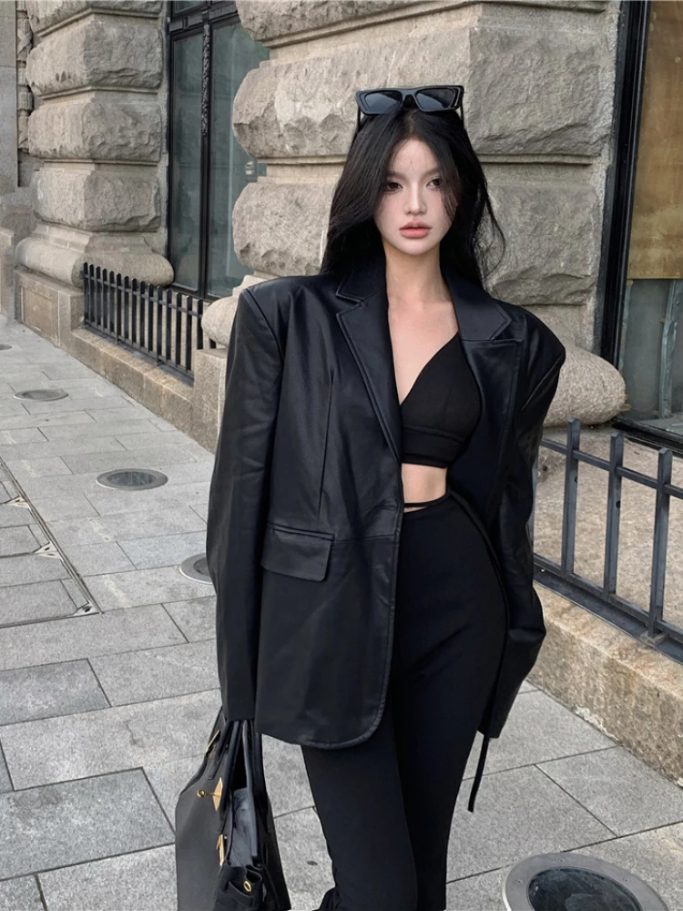 Korea Fashion Elegance New Lapel Office Suit Jacket Long Sleeve Single-breasted Formal Blazer Slim Fit Flap Pockets Blazer