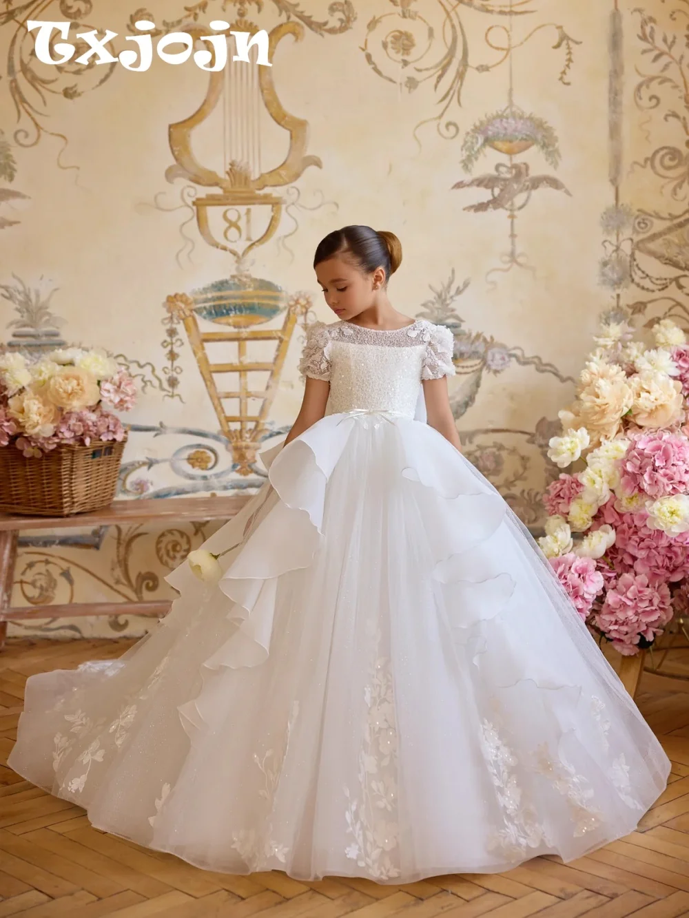 

Flower Girls Dresses For Wedding Exquisite Beaded Lace Appliques Princess Gown For Kids Ruffled Elegant A-line Ball Gowns 2-14Y