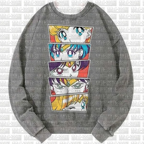 

2026 New Arrival Sailor Moon Anime Graphic Crewneck Sweatshirt Long Sleeve Casual Pullover Tops Soft Loose Streetwear Daily Wear
