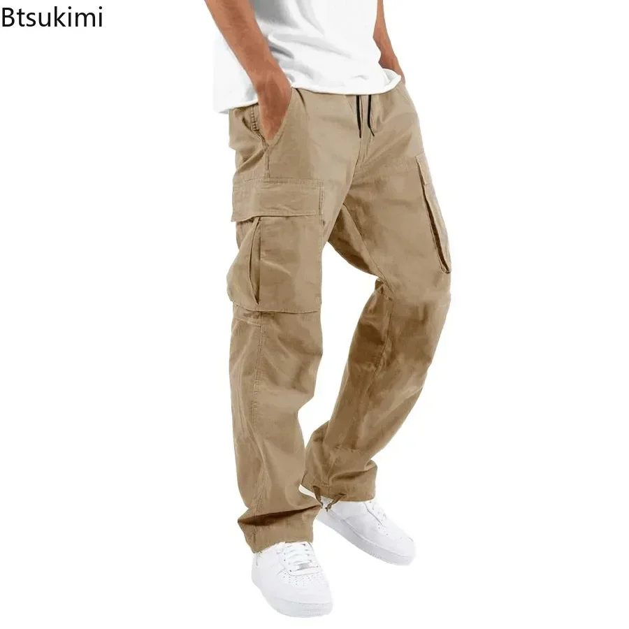 New 2026 Cargo Pants Trousers for Men Full Length Solid Color Loose Multi-pocket Drawstring Pockets Pants Male Cargo Pants 5XL