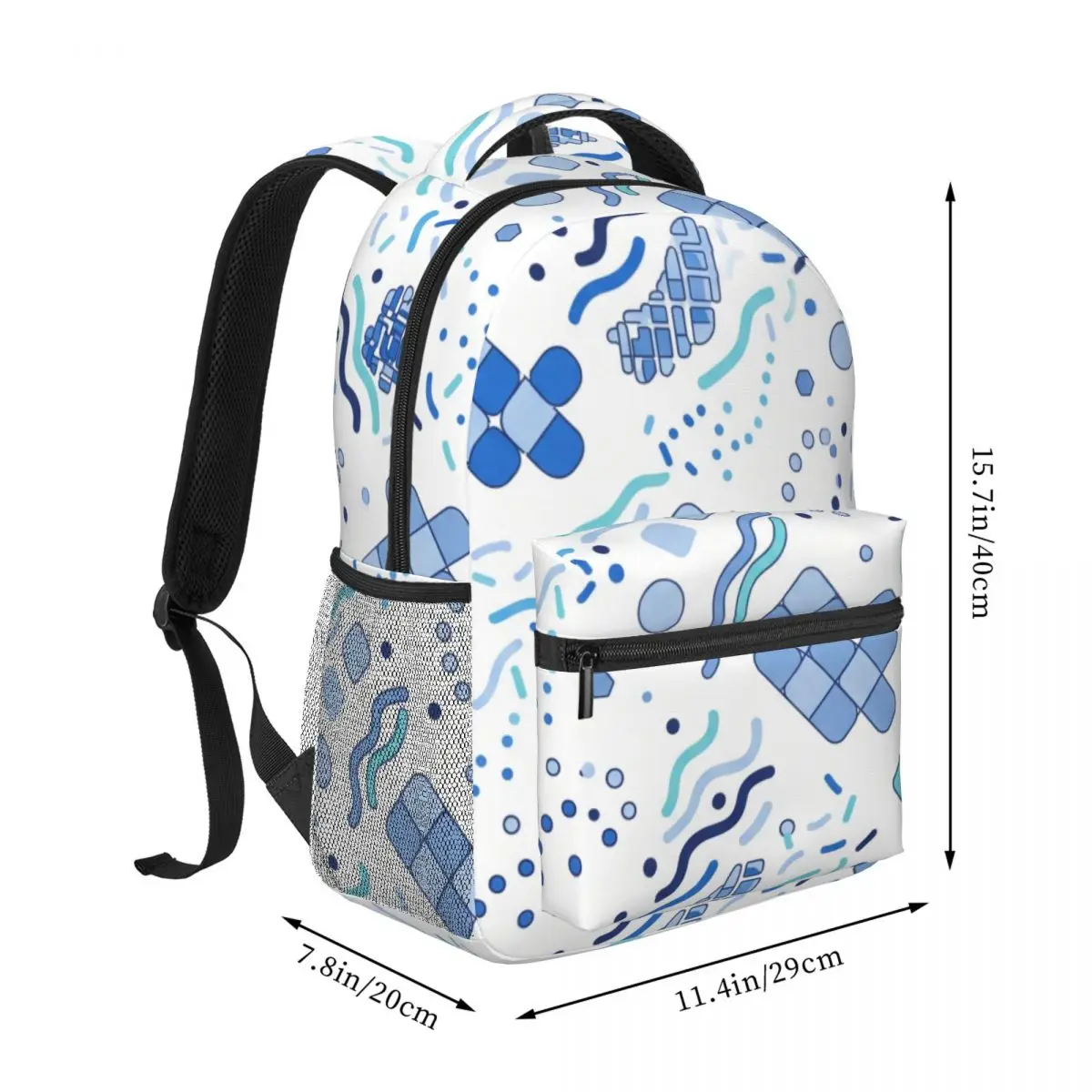 Fresh Student Backpack Diagonal Checker Dot Trail Stripe Minimal Clean Blue White Lightweight Daypack for School Outdoor Weekend