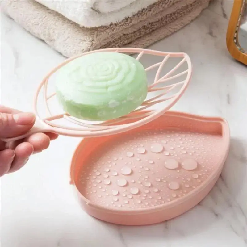 Plastic Leaf Shape Soap Holder Draining Tray Soap Saver For Bathroom Shower Sink Vanity Countertop Home Storage Organizer