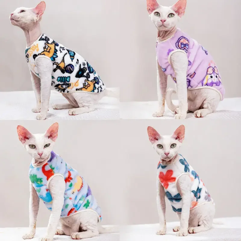 

Autumn and Winter Hairless Cat Clothes Devins Sphinx Flannel Vest Double-sided Thickened Warm and Soft Vest