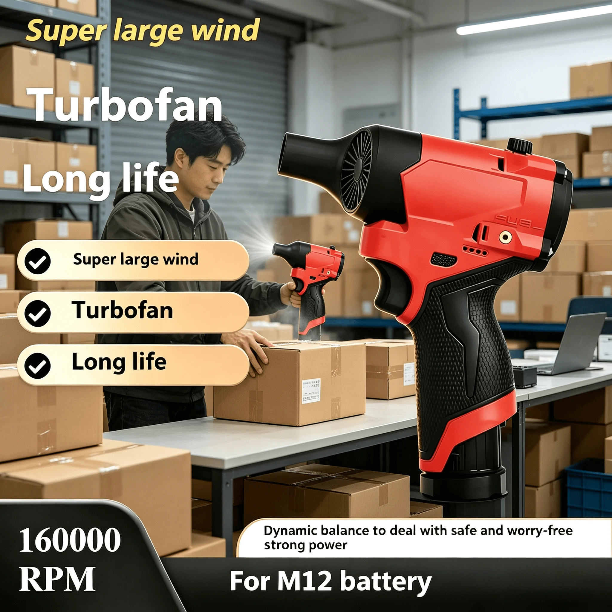 

Suitable for workshop dust removal. For Milwaukee M12 Super Jet Fan Brushless Electric Hair Dryer, a high-speed portable air dus