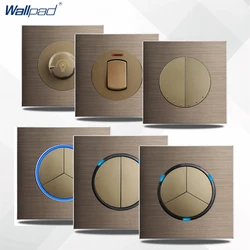 Brown Metal Wall Switch Round LED Light Button 1 2 3 4 Gang Light Switch Brushed Aluminum Plate L6 Series