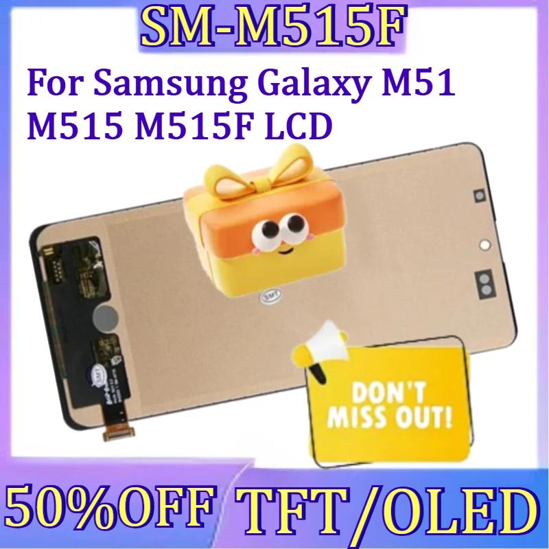 For Samsung Galaxy M51 M515 M515F LCD Display NO Frame Touch Screen Digitizer Assembly Replacement New TFT/OLED M51 Display