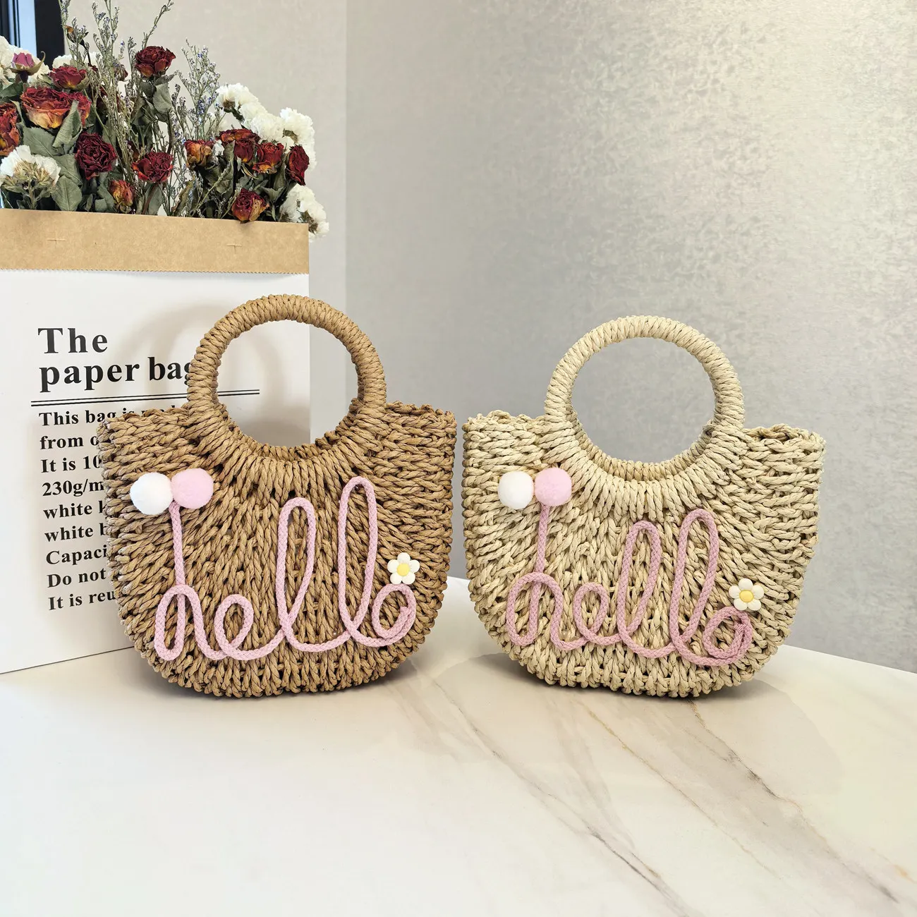 

New Summer Handbag Handmade Straw Bag Fashion Handbag One Shoulder Women's Bag Sweet Hand Solid Color Casual Bag