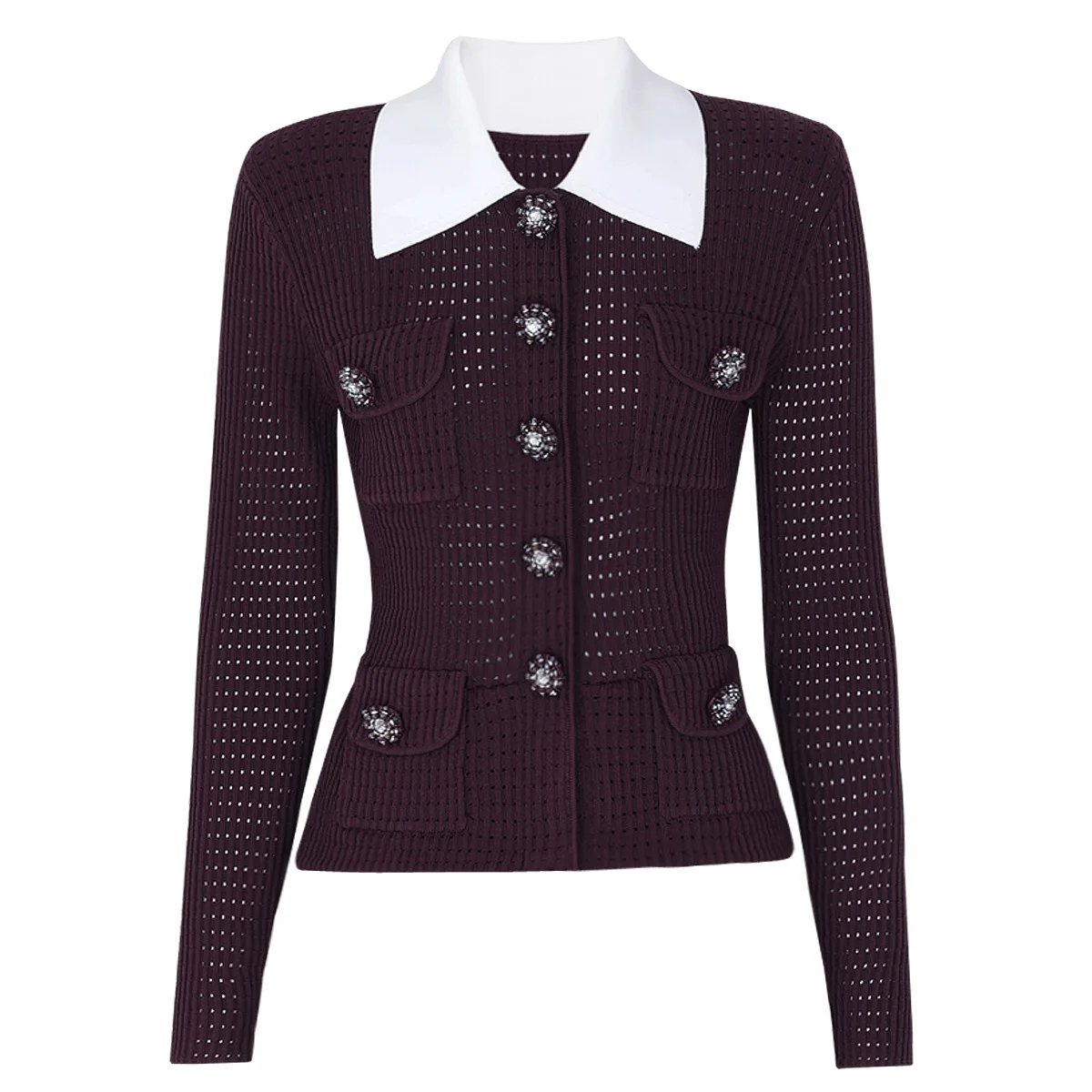 ZJYT Cardigan Sweater for Women Knitwear Autumn Winter Clothes Woman Long Sleeve Purple Knit Top Jersey Para Mujer Jumper White