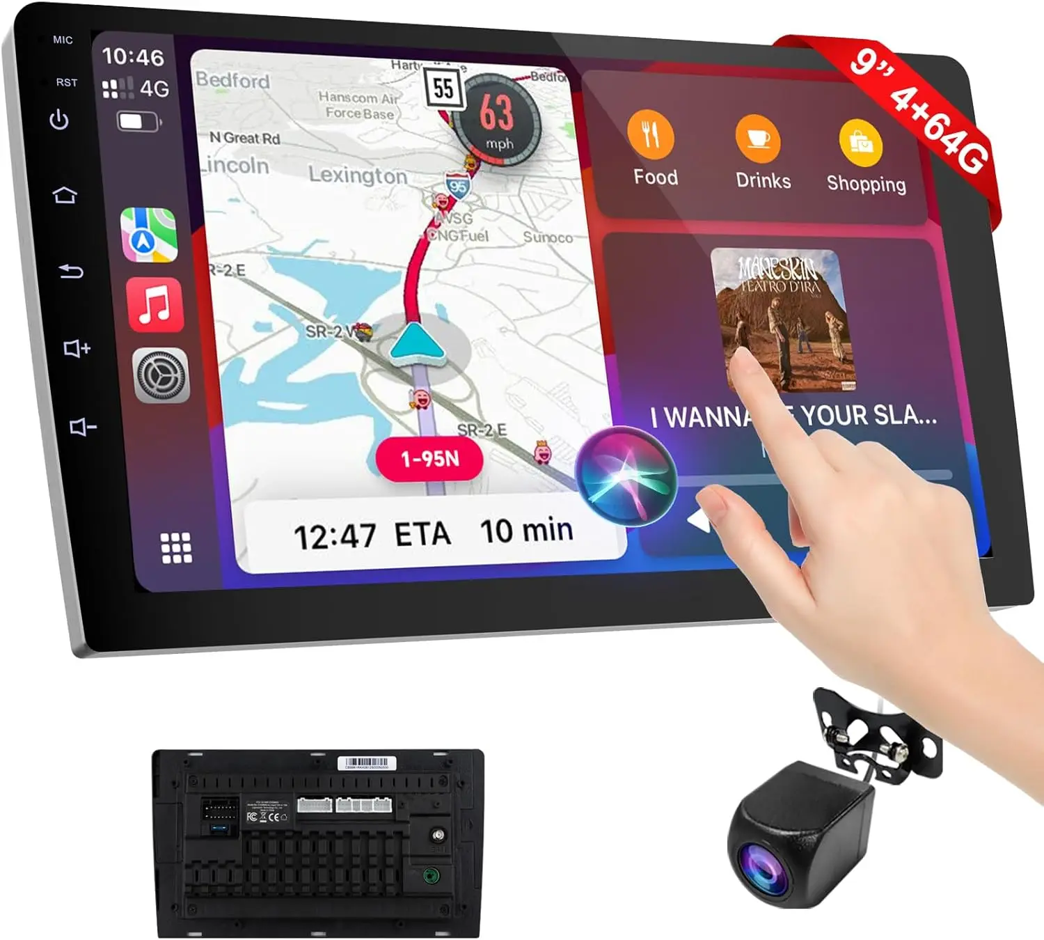 

9 Inch Wireless CarPlay Screen, Double DIN Car Audio with Voice Control & Backup Camera