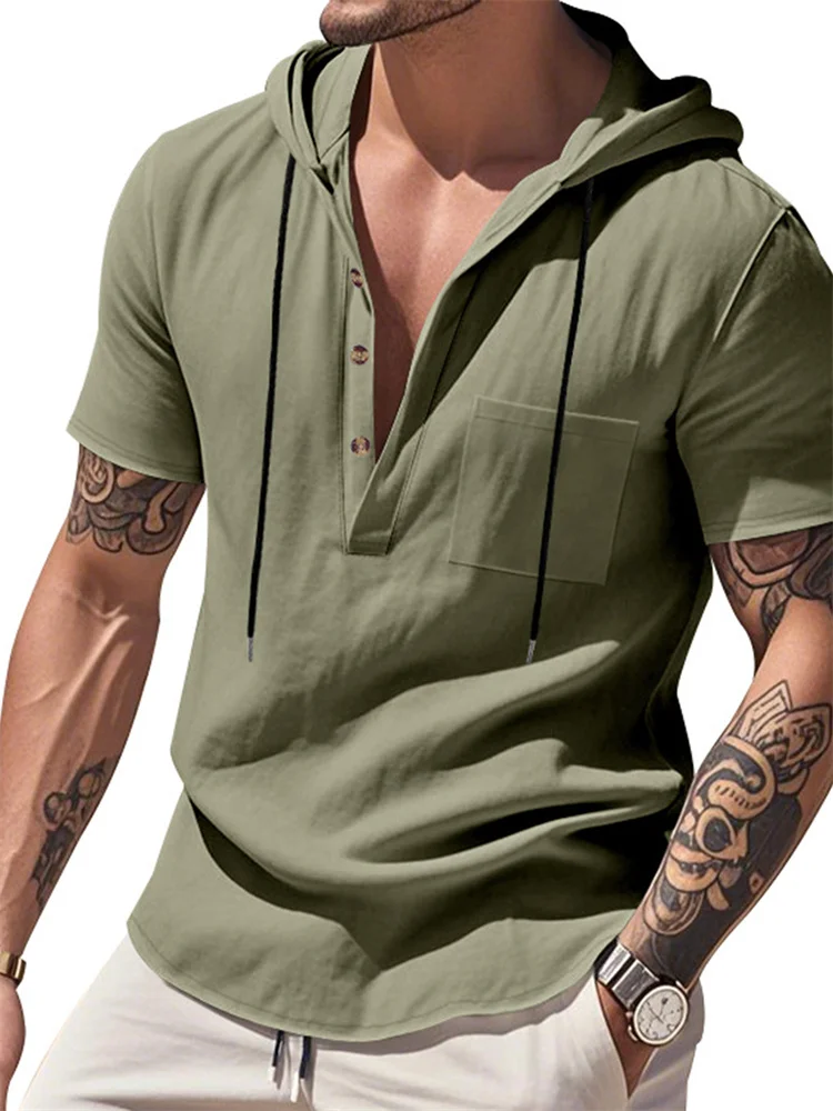 

CHRONSTYLE летние толстовки для мужчин с шнурком, повседневные толстовки, толстовки, пуловеры с короткими рукавами на пуговицах, футболки с капюшоном