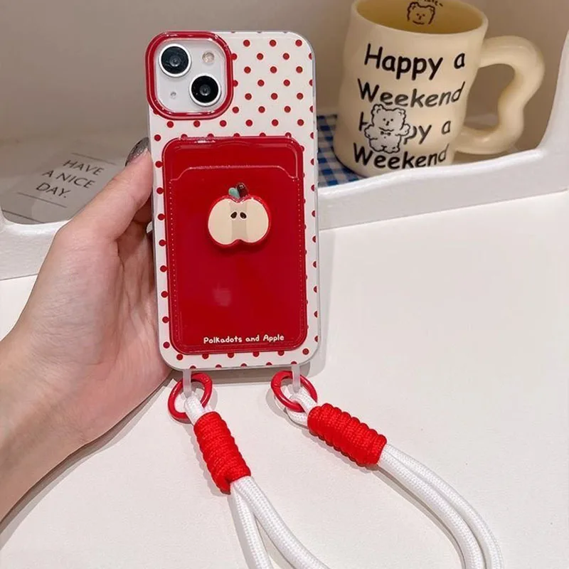 آيفون 16 برو ماكس 15 برو 14 زائد 13 Mini 12 11 X XS XR 7 8 SE لطيف ثلاثية الأبعاد أبل حامل بطاقة الوجه الكرتون جراب هاتف مع الحبل