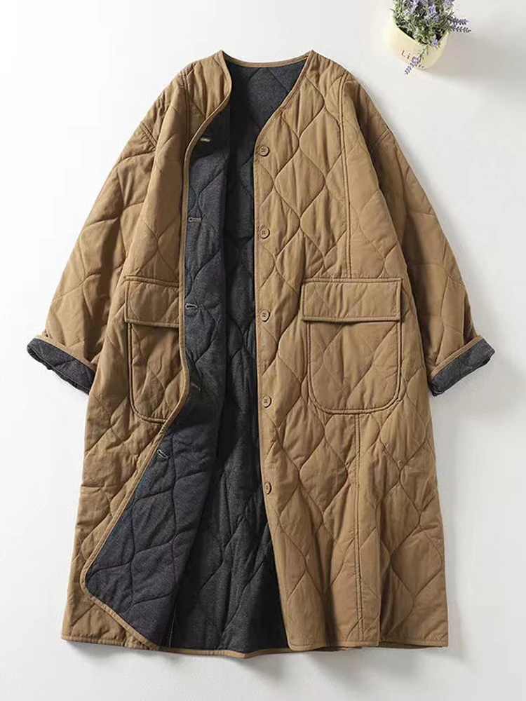 Respzed-Parkas sans col à manches longues pour femmes, manteau à boutonnage simple pour dames, optique décontractée, pardessus chaud, hiver, nouveau, 2024