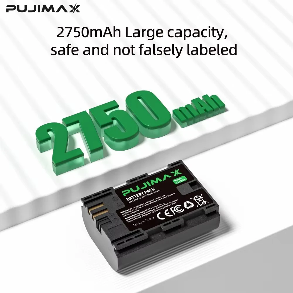

PUJIMAX 2750mAh LP-E6 Rechargeable Digital Camera Battery for EOS 5D Mark II 2 III 3 6D 7D 60D 60Da 70D 80D 90D DSLR for EOS 5DS