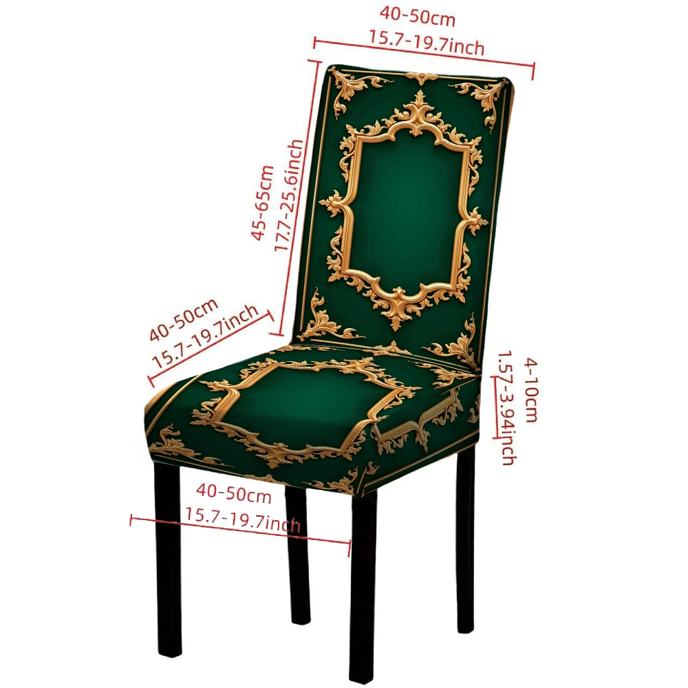 4/6pcs Elastic chair cover Green Velvet Dining Room Stretch Seat Covers with Gold Embroidery Pattern for Home Decor