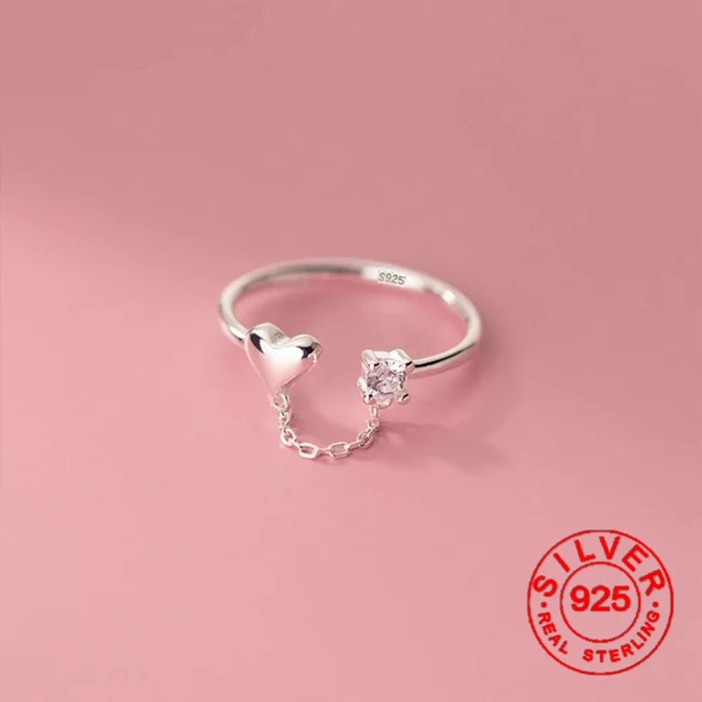 BF CLUB-anillos de circonita con cadena de corazón Irregular geométrica para mujer, anillo de personalidad antiguo ajustable Retro bohemio, Color plateado