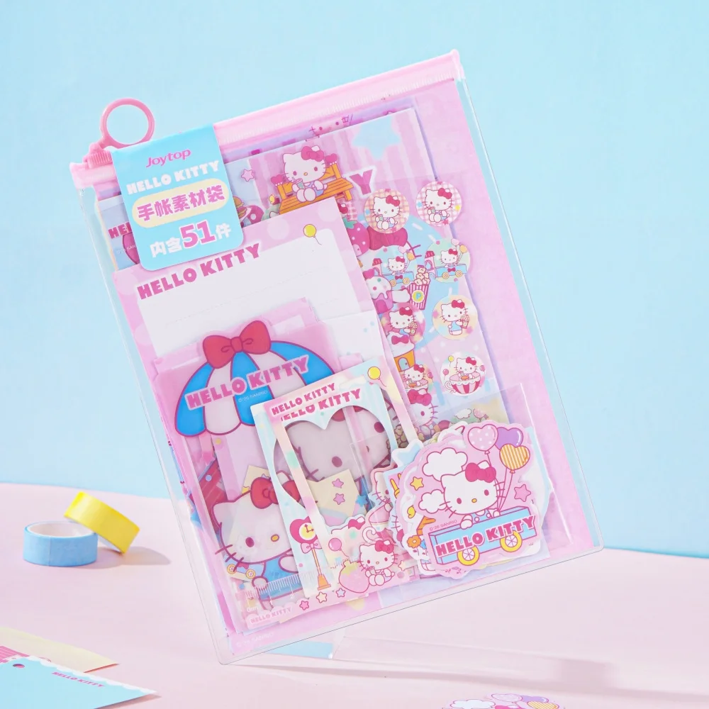 Genuine Sanrio Hello Kitty Scrapbook Supplies Bag 51PCS Kawaii Journal Material Set for Diary Collage Planner Photo Album Gifts view 2