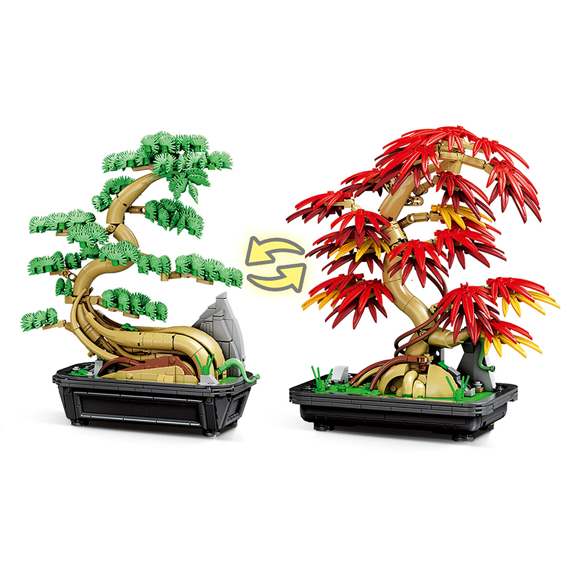 1023pcs Gastgroet Pine of Esdoornblad 2 in 1 Bouwstenen Desktop Decoratie Botanische Bonsai Bricks Speelgoed Volwassenen Geschenken