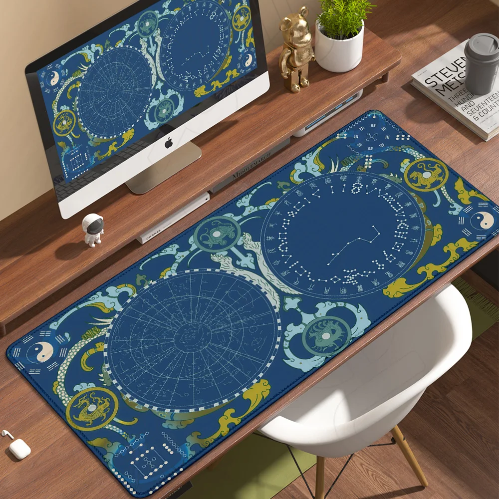 XXL HD Print Desk mat Gaming Astrology Hetu Luoshu Rubber Mouse pad Rug Cartoon Celestial Phases Non-slip expand MousePad carpet