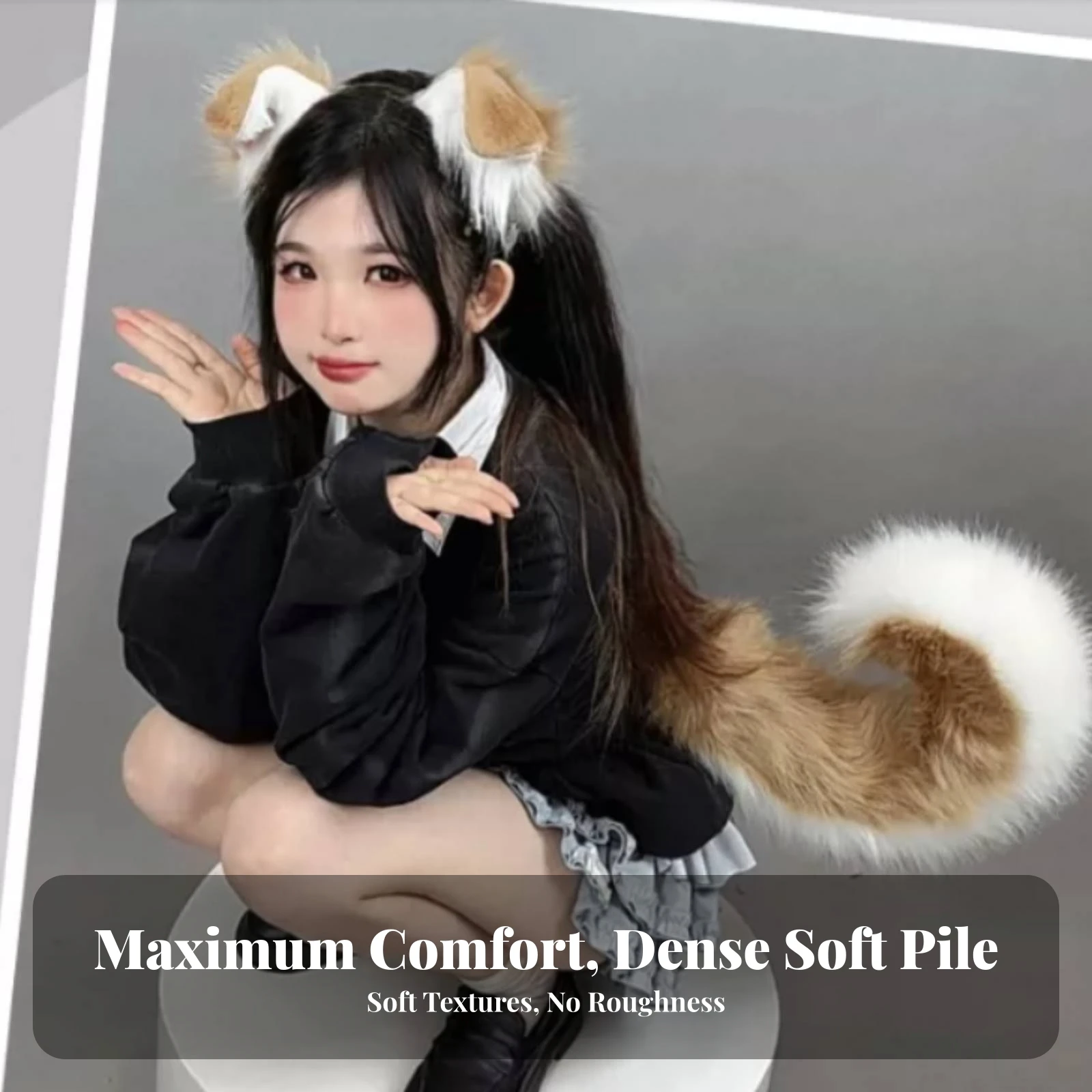 2 Pieces Dog Ears Headband with Tail Soft Costume for Cosplayers, Parties, Stage Performance