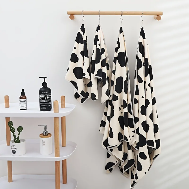 1pc Soft and Absorbent Cow Towels - Fast Drying Microfiber Bath Towels - 35x75cm/13.7x29.5in and 70x140cm/27.5x55.1in Sizes