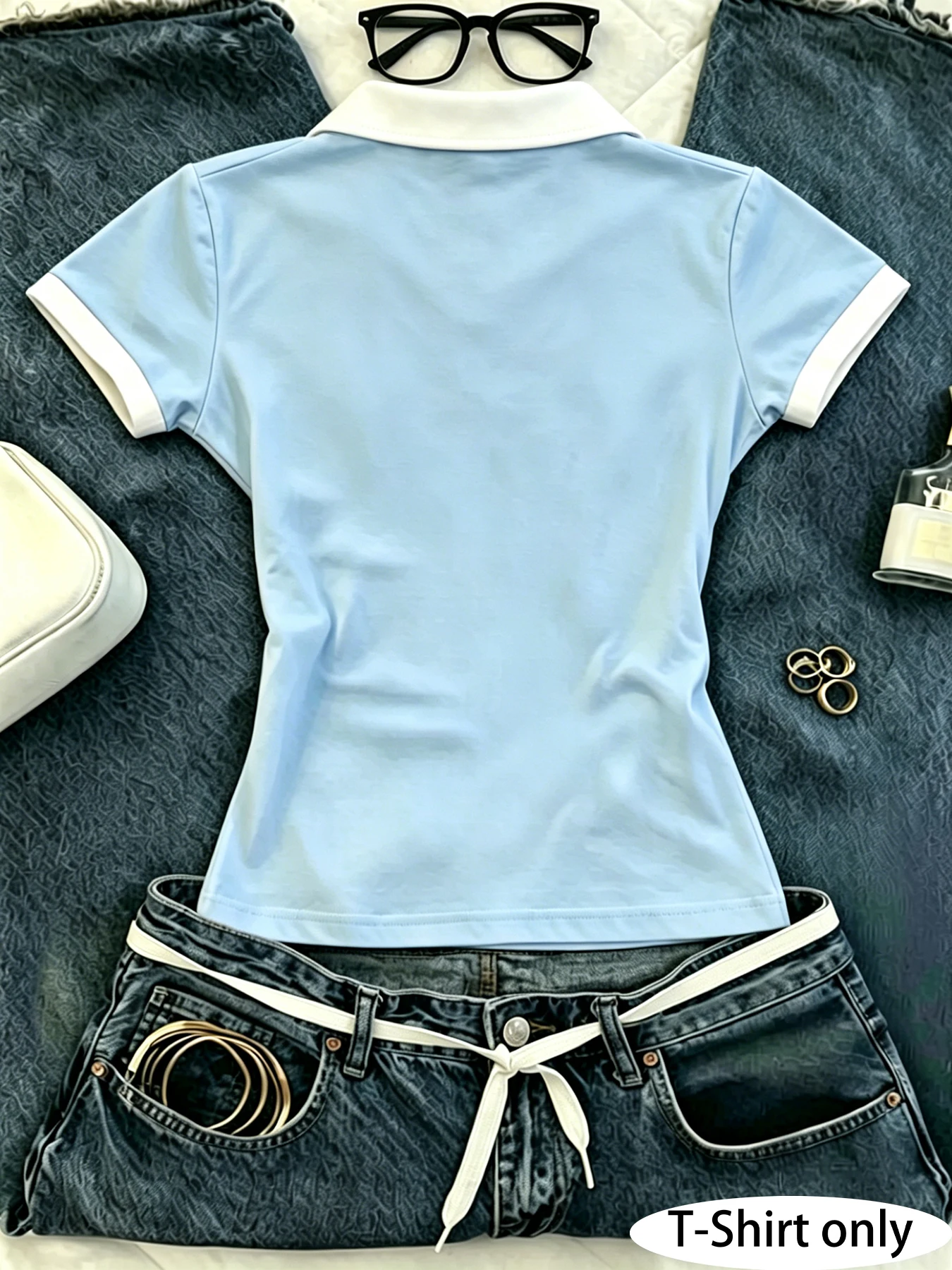 Neues Damen-Poloshirt mit Farbblockierung, vielseitigem Reverskragen und kurzen Ärmeln – Detail 9