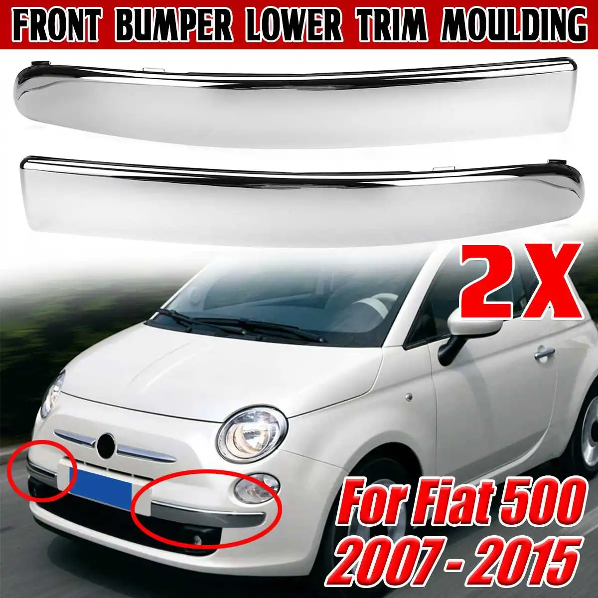 New Car Front Bumper Lower Trim Moulding For Fiat 500 2007-2015 735455056 Chrome Silver Chromium Styling Bumper Lower Trim Cover