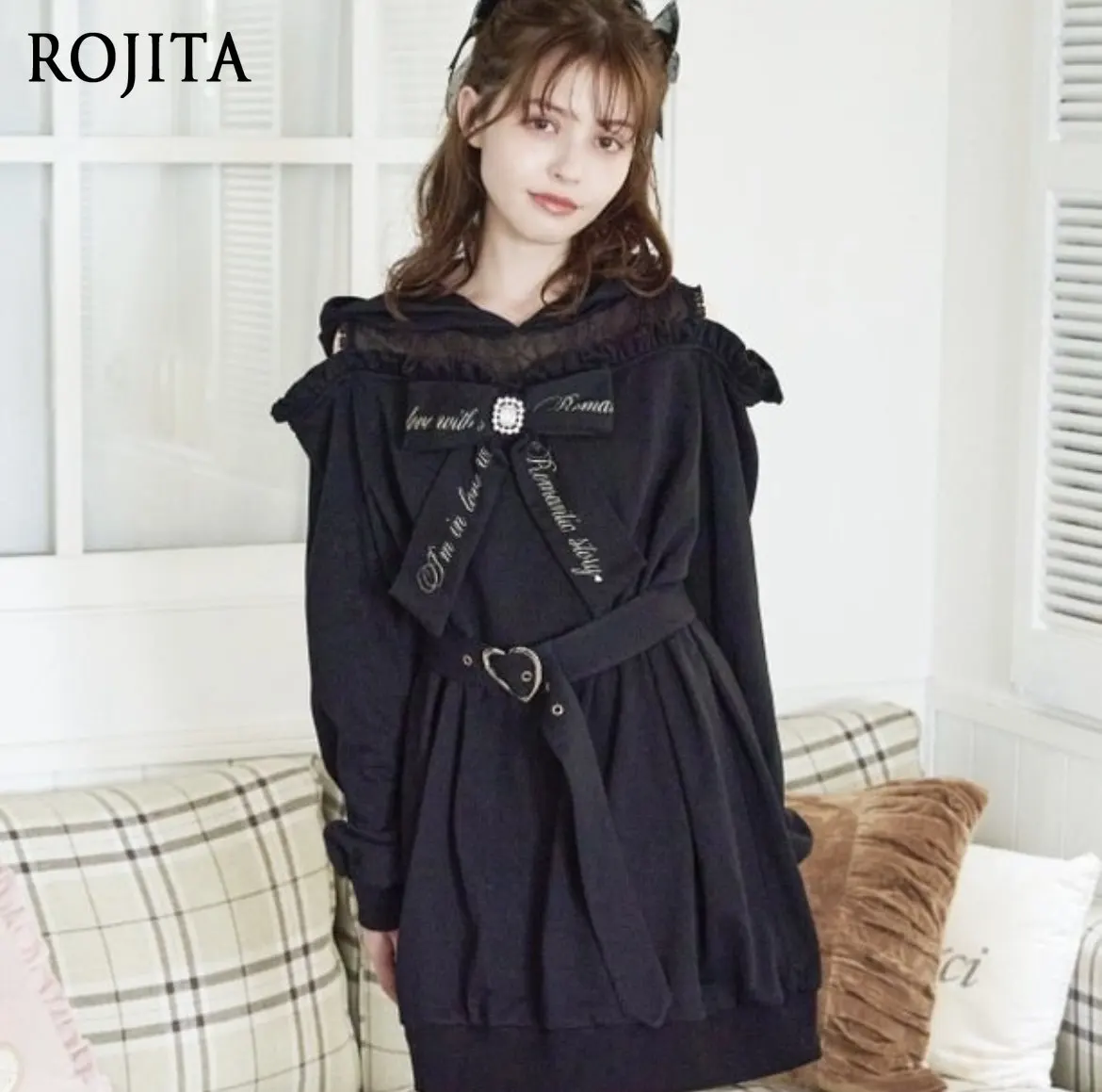 

Autumn Hooded Lace Patchwork Off-Shoulder Long Sleeve Embroidered Bow Loose Sweatshirt Hoodies Women