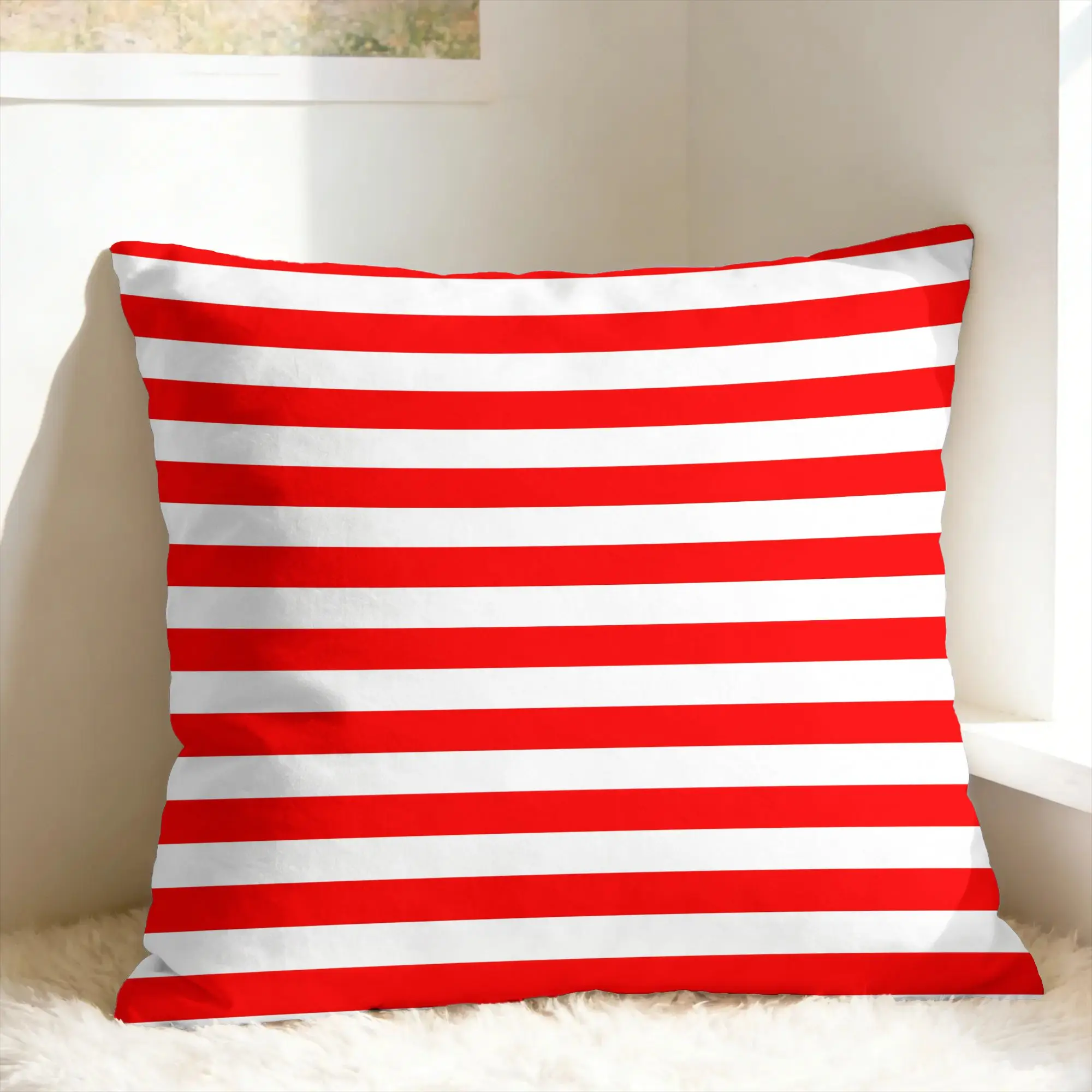 Red And White Striped Pillow Cover  Soft Cushion Cover Fashion Pillow Case For Sofa Couch Bed Living Room